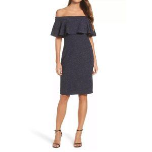 Eliza J Glitter Navy Blue Off The Shoulder Dress (8)
